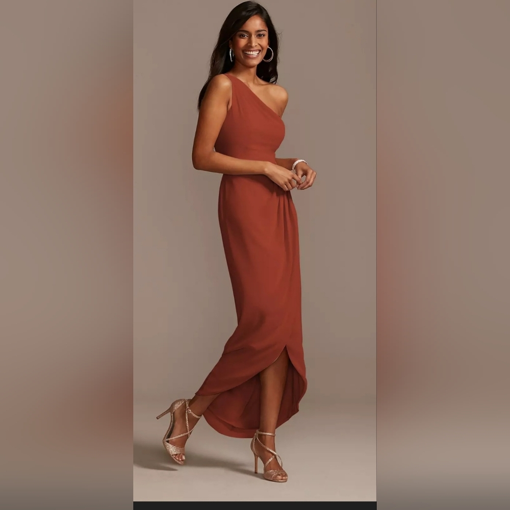 David's Bridal One Shoulder Rust Dress